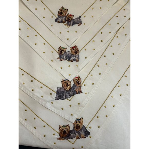 Set Of 4 White Embroidered Yorkie Placemats & Napkins Danbury Mint - Picture 2 of 13